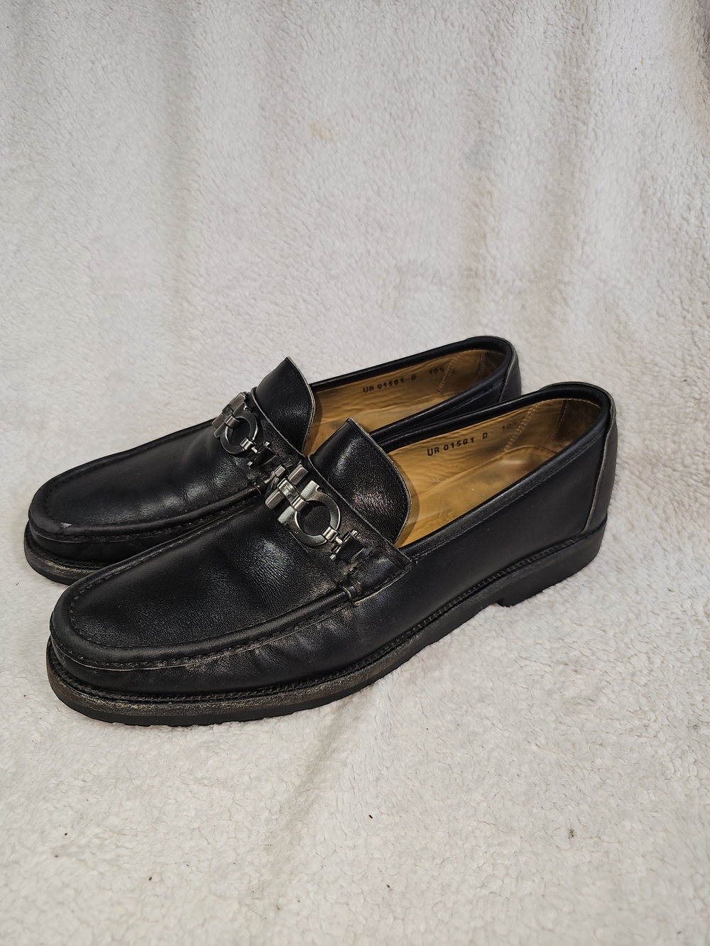 Salvatore Ferragamo Men’s David Gancini Bit Leather Loafers- Black- 10,5.